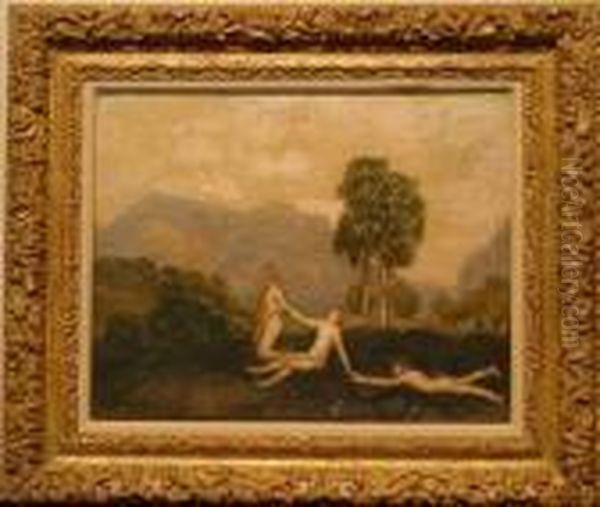 Three Figures In A Landscape Oil Painting by Arthur Bowen Davies