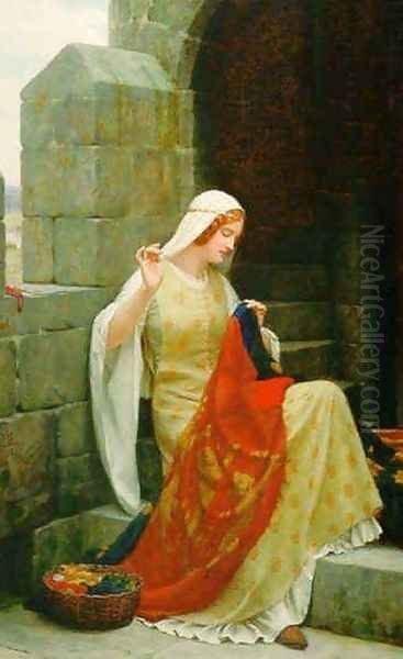 Stiching the Standard Oil Painting by Edmund Blair Blair Leighton