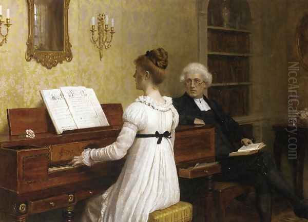 The Piano Lesson Oil Painting by Edmund Blair Blair Leighton