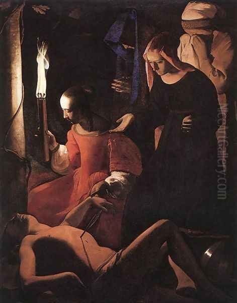 St Sebastien Attended by St Irene c. 1649 Oil Painting by Georges de La Tour