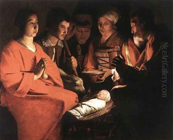 Adoration of the Shepherds c. 1644 Oil Painting by Georges de La Tour