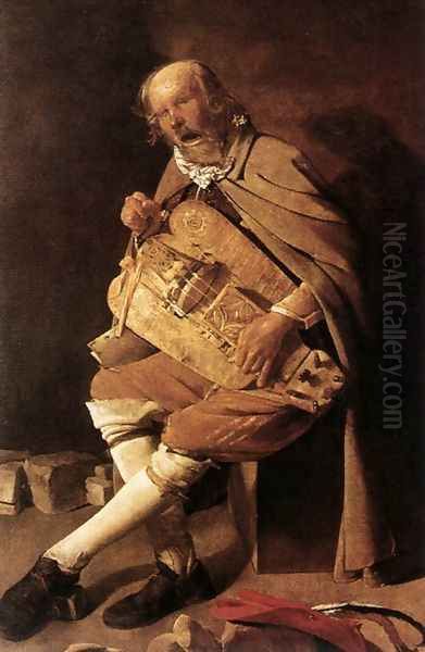 The Hurdy-gurdy Player 1631-36 Oil Painting by Georges de La Tour