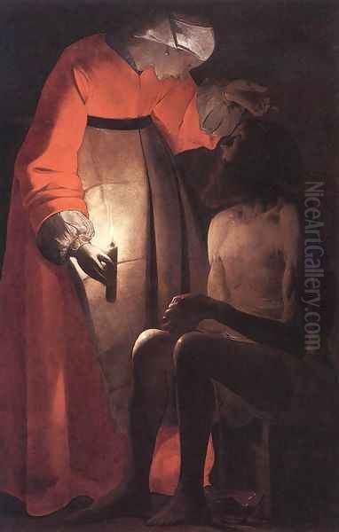 Job Mocked by his Wife 1630s Oil Painting by Georges de La Tour