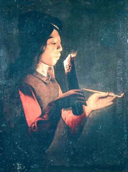 Young Man Lighting his Pipe Oil Painting by Georges de La Tour