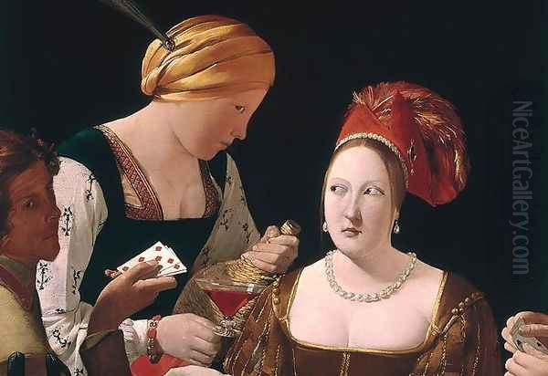 The Cheat with the Ace of Diamonds, detail depicting the two women, c.1635-40 Oil Painting by Georges de La Tour