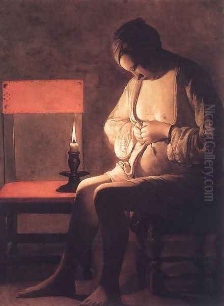 Woman Catching Fleas Oil Painting by Georges de La Tour