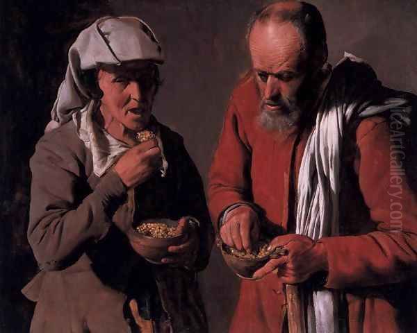 Peasant Couple Eating Oil Painting by Georges de La Tour