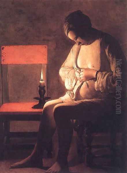 Woman Catching Fleas 2 Oil Painting by Georges de La Tour