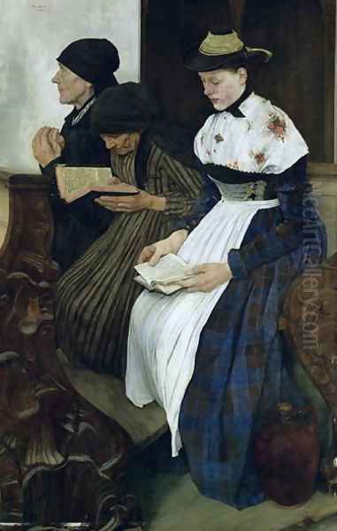 Three Women in Church, 1882 Oil Painting by Wilhelm Leibl