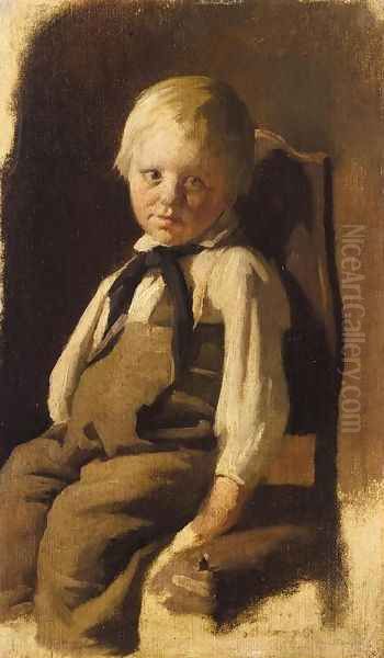 Boy on a Chair (Bauernjunge auf einem Stuhl sitzend) Oil Painting by Wilhelm Leibl