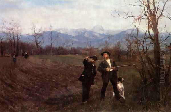 Wilhelm Leibl and Sperl on the hunt, 1890-1895 Oil Painting by Wilhelm Leibl