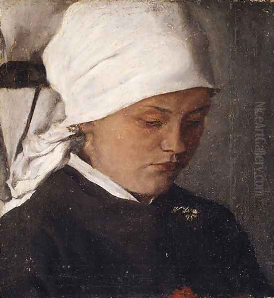 Peasant Girl with a White Headcloth 1885 Oil Painting by Wilhelm Leibl