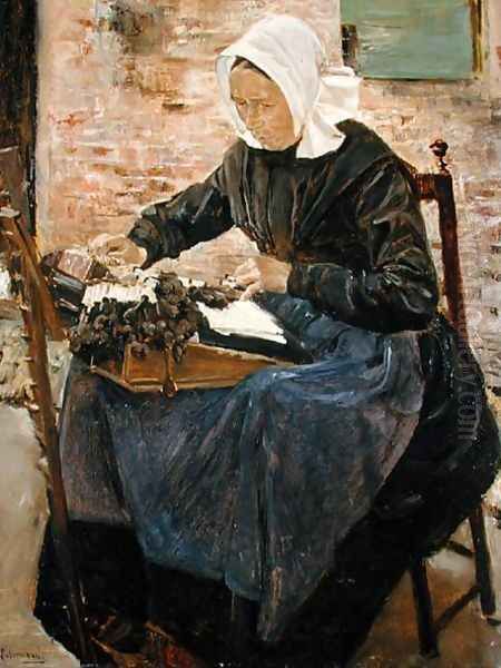 A Dutch Lace-Maker, 1881 Oil Painting by Max Liebermann