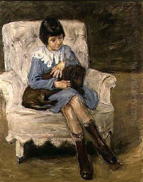 Maria Riezler-White (1917-95), grandaughter of the artist, with dachshund on her knee, 1925 Oil Painting by Max Liebermann