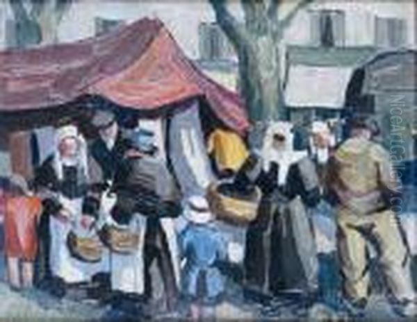 La Place Jean-jaures A Concarneau Oil Painting by Pierre De Belay