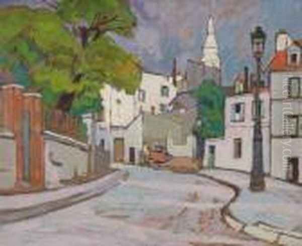 La Rue Lepic A, Montmartre Oil Painting by Pierre De Belay