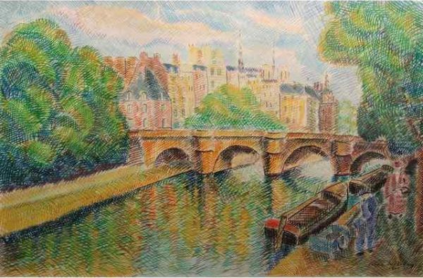 La Seine A Paris Oil Painting by Pierre De Belay