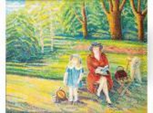 Mere Et Enfant Auluxembourg Oil Painting by Pierre De Belay