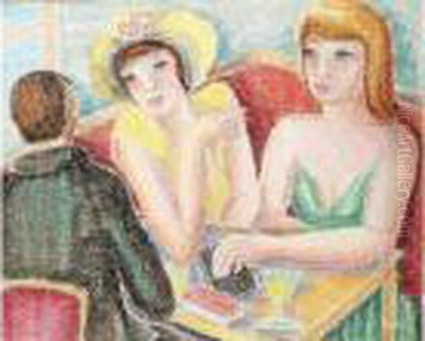 Au Cafe Oil Painting by Pierre De Belay