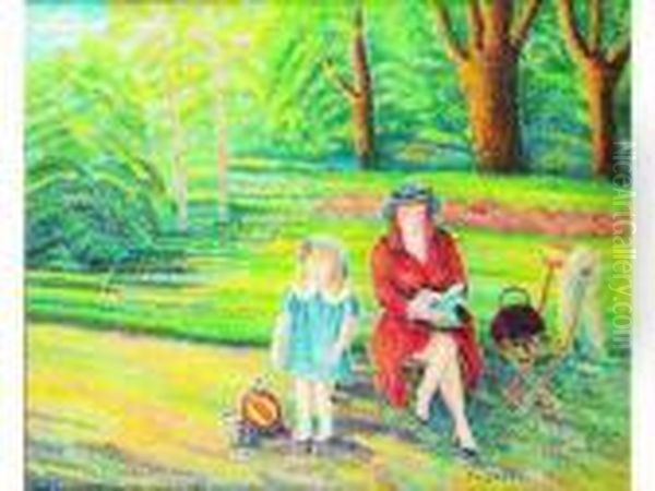 Mere Et Enfant Au Luxembourg Oil Painting by Pierre De Belay