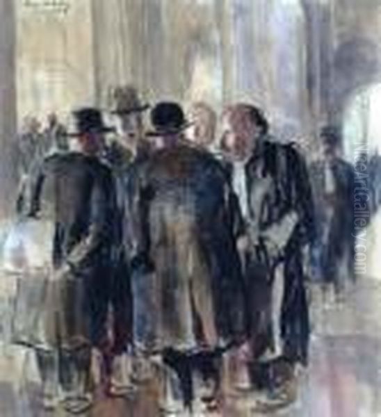 Avocats Et Clients Au Palais De Justice De Paris Oil Painting by Pierre De Belay