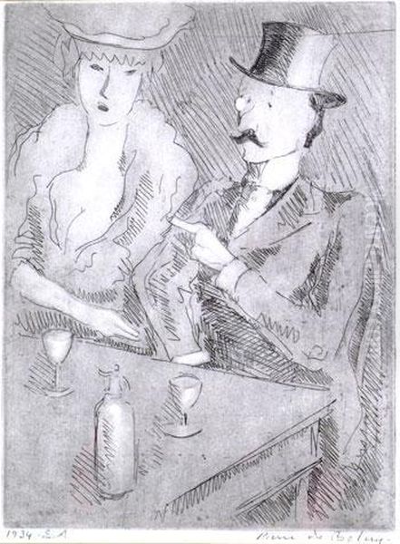 Couple Au Cabaret Oil Painting by Pierre De Belay