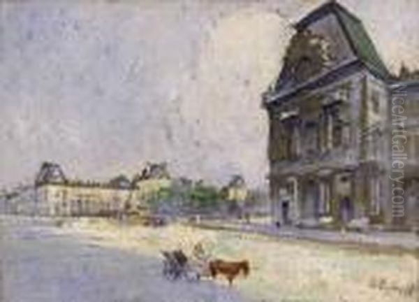 Paris, La Cour Du Carrousel Oil Painting by Pierre De Belay