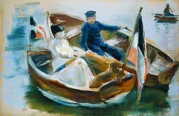 Two Boats with Flags, Wannsee, 1910 Oil Painting by Max Liebermann