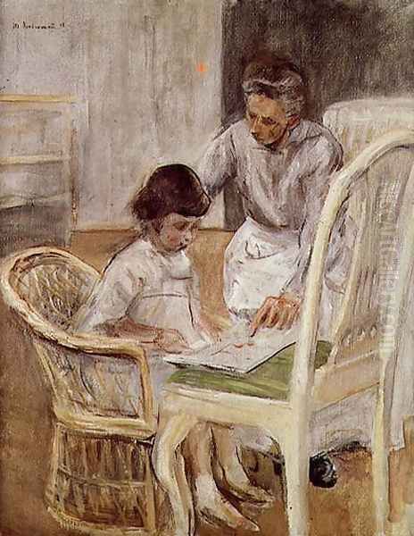 Portrait of the Artist's Grand-daughter with Her Nurse, 1919 Oil Painting by Max Liebermann