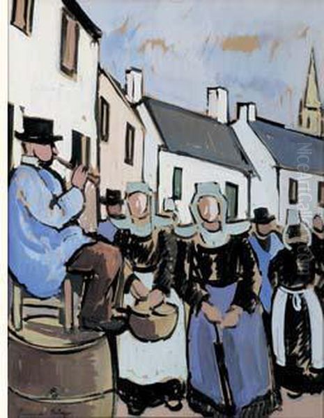 Sonneur Dans Un Village Breton Oil Painting by Pierre De Belay