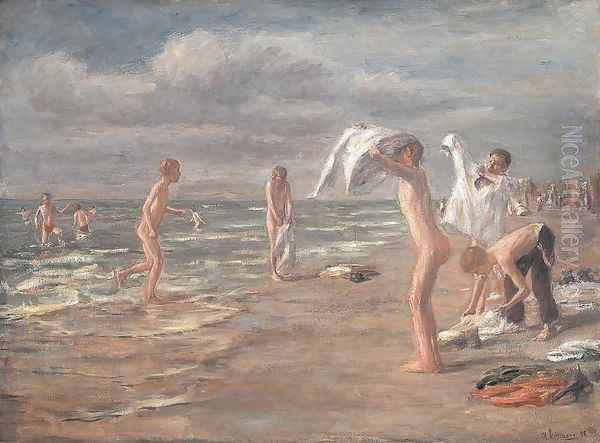 Boys Bathing Oil Painting by Max Liebermann