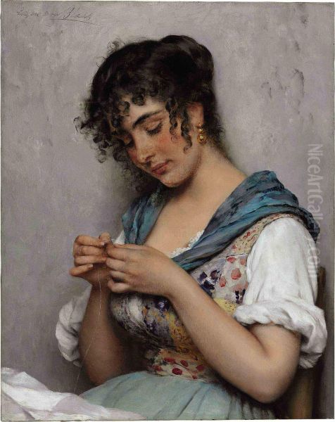 A Venetian Beauty Oil Painting by Eugene de Blaas