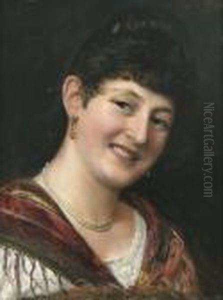 Portrat Einer Lachelnden Italienerin Oil Painting by Eugene de Blaas