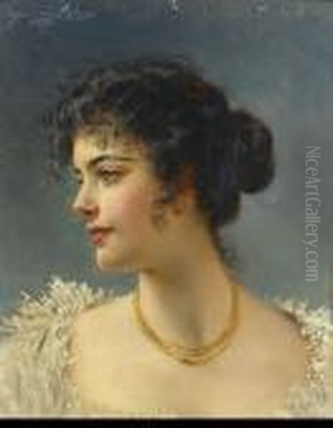 Portrait De Femme Au Collier Oil Painting by Eugene de Blaas