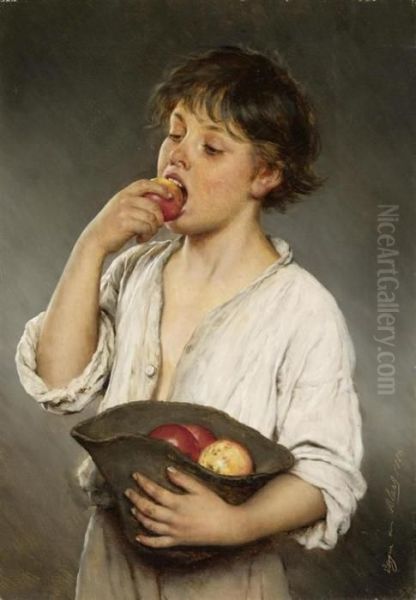 Boy Eating An Apple Oil Painting by Eugene de Blaas