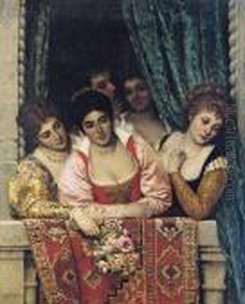 Venetian Ladies On A Balcony Oil Painting by Eugene de Blaas