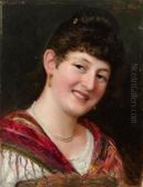 Portrait Of A Lady Laughing. Oil Painting by Eugene de Blaas