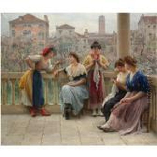 Conversation On The Terrace, Venice Oil Painting by Eugene de Blaas