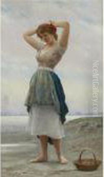 On The Beach Oil Painting by Eugene de Blaas