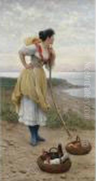 Daydreaming By The Shore Oil Painting by Eugene de Blaas