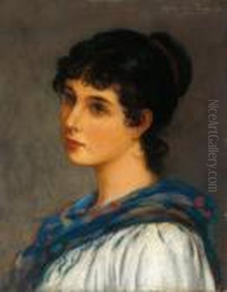 Ritratto Di Italiana Con Fazzoletto Azzurro Oil Painting by Eugene de Blaas