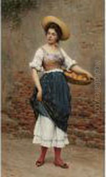 Young Woman With Basket Of Oranges And Lemons Oil Painting by Eugene de Blaas