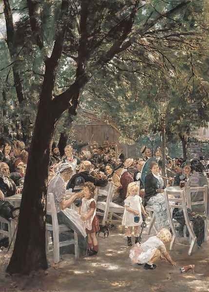 Munich Beer Garden Oil Painting by Max Liebermann