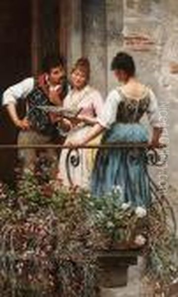 A Favourite Fan Oil Painting by Eugene de Blaas