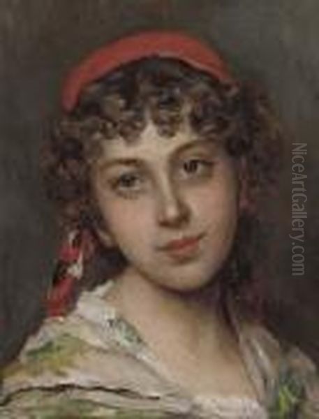 Portrait Of A Young Girl Oil Painting by Eugene de Blaas