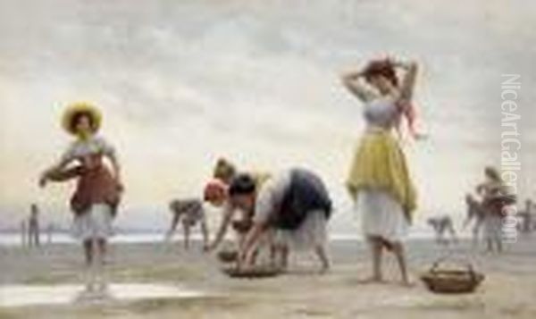 The Mussel Gatherers Oil Painting by Eugene de Blaas