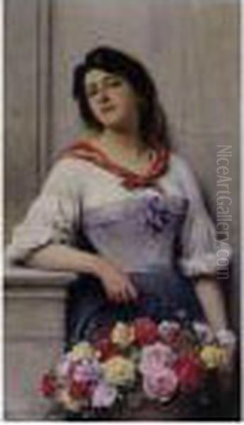 Venetian Flower Seller Oil Painting by Eugene de Blaas