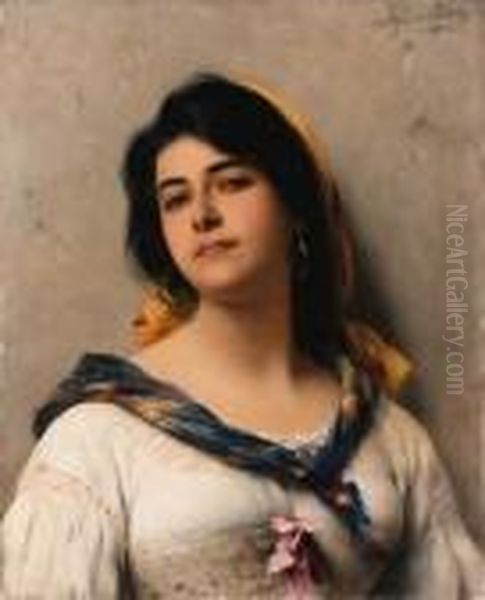 A Young Beauty Oil Painting by Eugene de Blaas