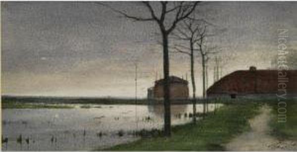 A View Along The River Vecht Oil Painting by Theophile Emile Achille De Bock