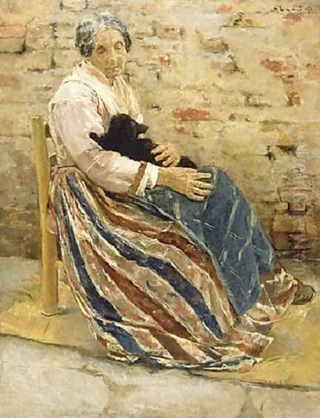 Old Woman with Cat Oil Painting by Max Liebermann